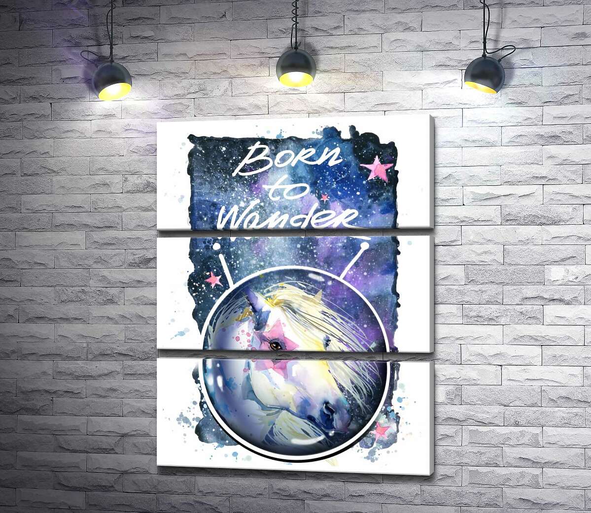 

Модульная картина ArtPoster Белая лошадь с розовой звездой на глазу под надписью "born to wander" 130x168 см Модуль №13