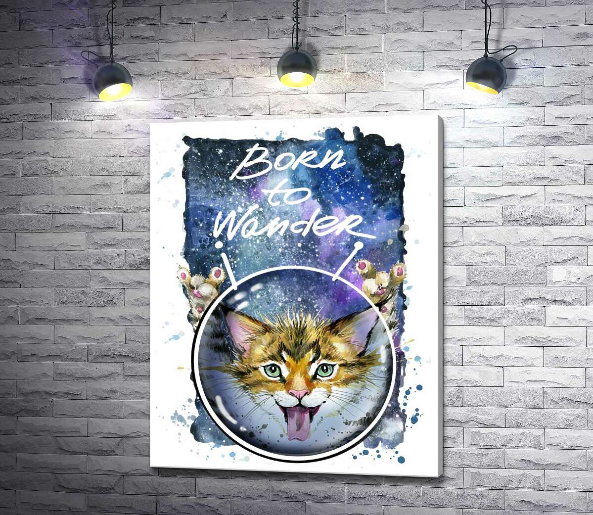 

Картина ArtPoster Рыжий котенок в шлеме среди космоса с надписью "born to wander" 100x128 см Модуль №1