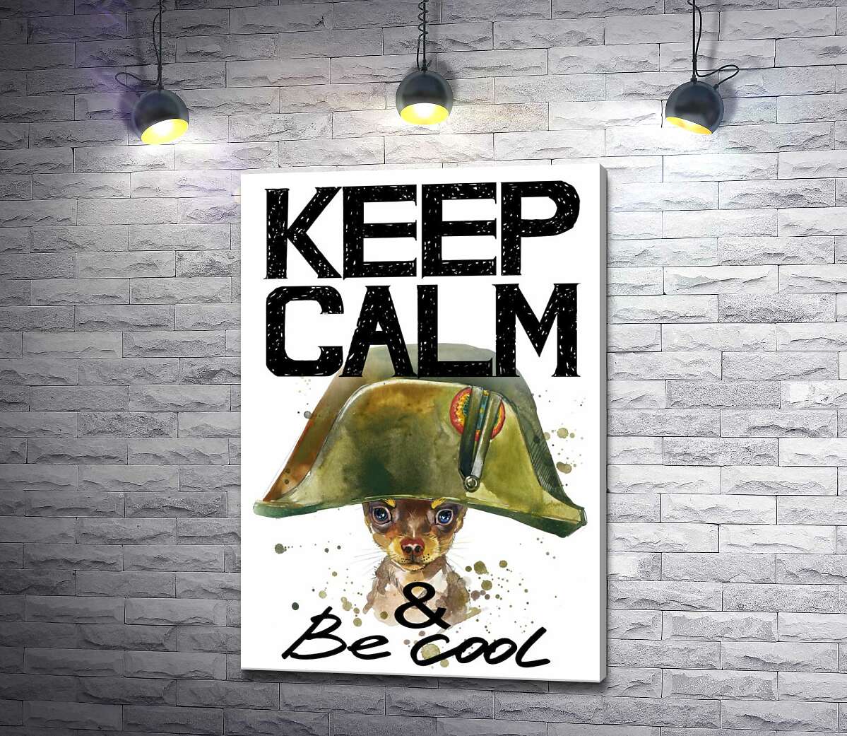 

Картина ArtPoster Чихуахуа в шапке Наполеона среди надписи "keep calm and be cool" 100x146 см Модуль №1
