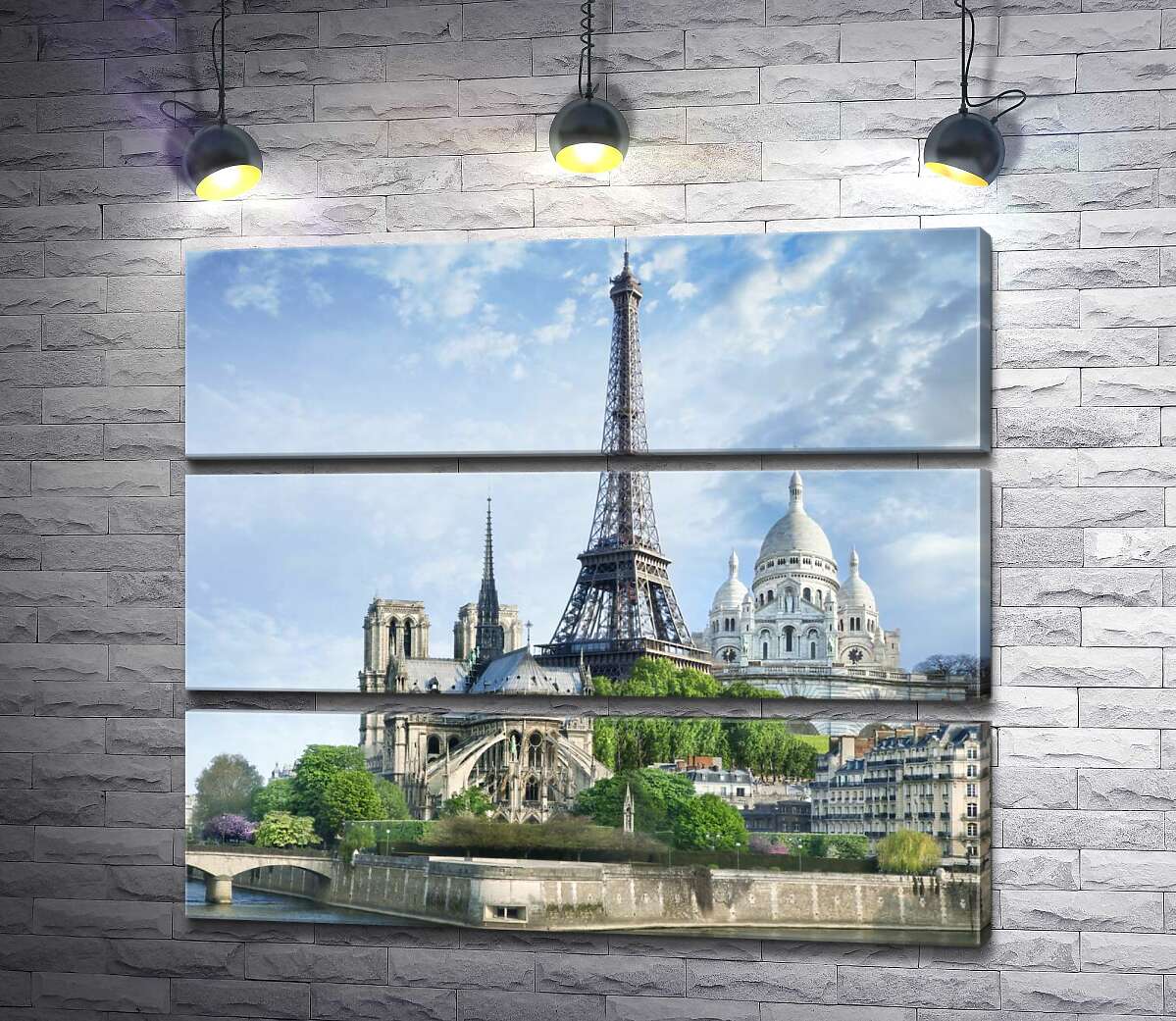 

Модульная картина ArtPoster Архитектурные произведения Парижа: Эйфелева башня (Eiffel tower), Нотр-Дам-де-Пари (Notre Dame de Paris), базилика Сакре-Кер (Basilique du Sacre Cœur) 100x87 см Модуль №13