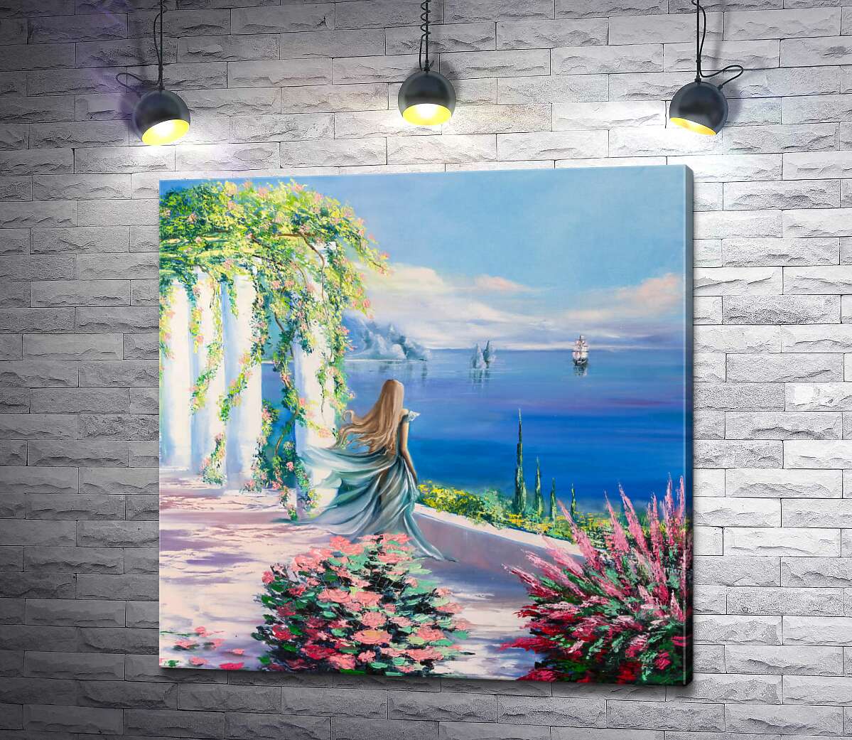 

Картина ArtPoster Силуэт девушки, которая смотрит на море из сада 130x131 см Модуль №1