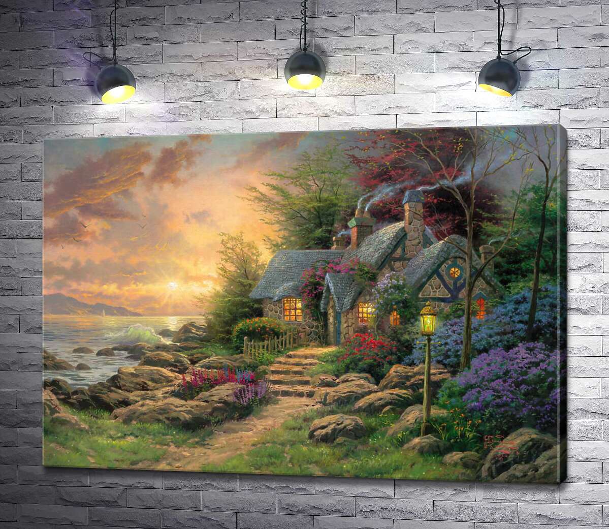 

Картина ArtPoster Укрытие на берегу моря (Seaside Hideaway) - Томас Кинкейд (Thomas Kinkade) 100x70 см Модуль №1