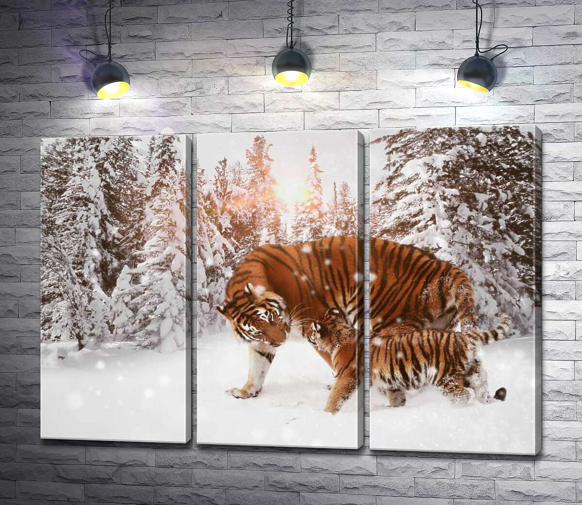 

Модульная картина ArtPoster Амурские тигры: мать с детенышем прогуливаются по заснеженному лесу 60x42 см Модуль №11