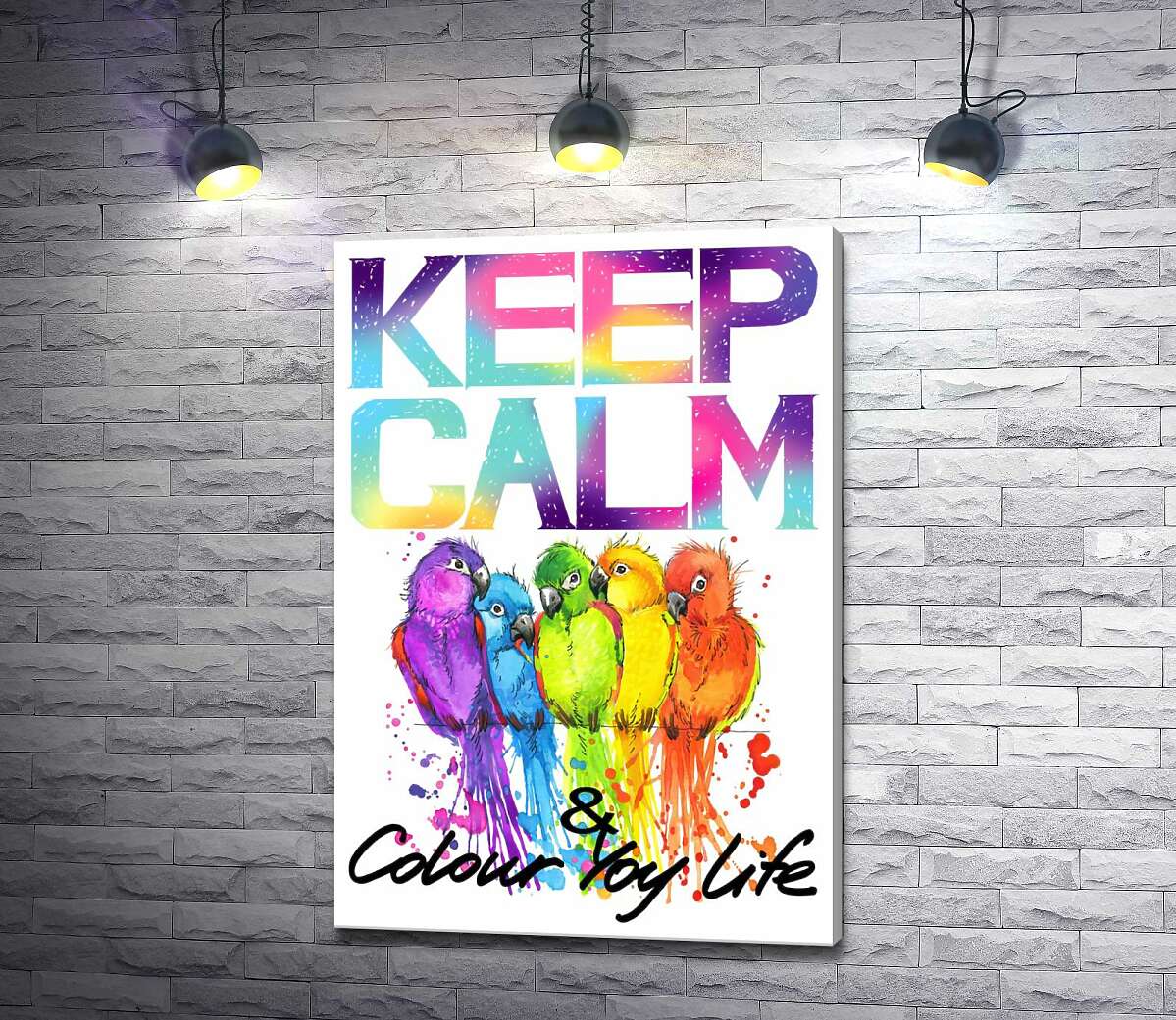 

Картина ArtPoster Яркое оперение попугаев среди надписи "keep calm and colour your life" 130x190 см Модуль №1