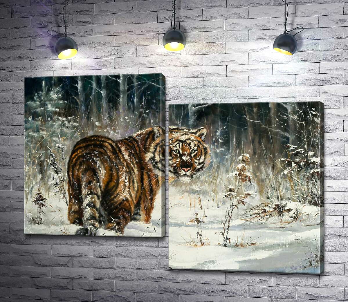 

Модульная картина ArtPoster Амурский тигр стоит на заснеженной лужайке 100x73 см Модуль №5