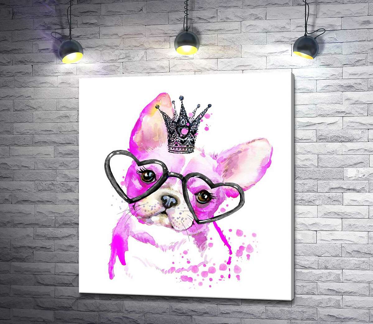 

Картина ArtPoster Розовый французский бульдог с короной и очками 100x109 см Модуль №1