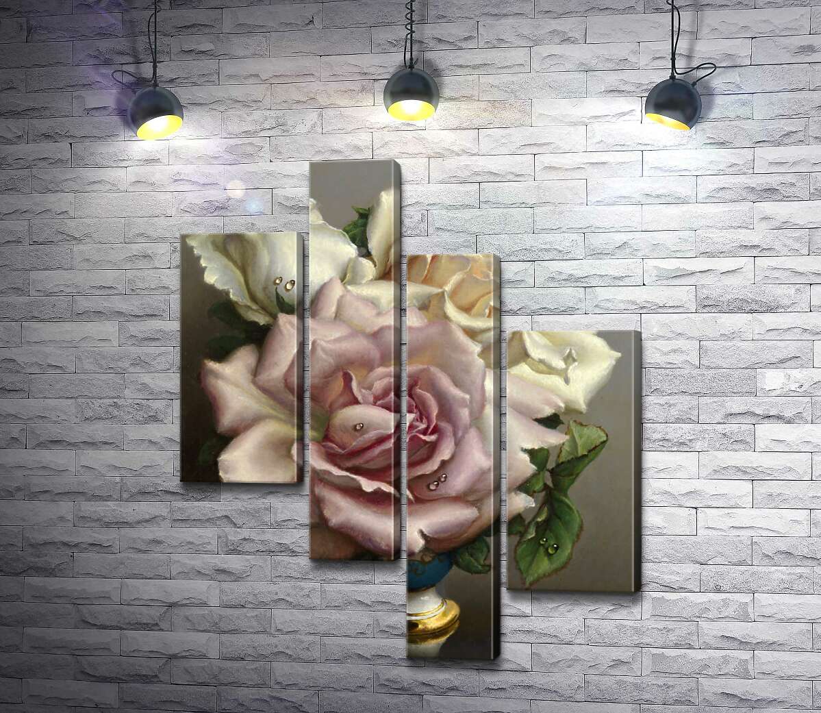 

Модульная картина ArtPoster Белые и розовые розы в синей вазе 100x126 см Модуль №20