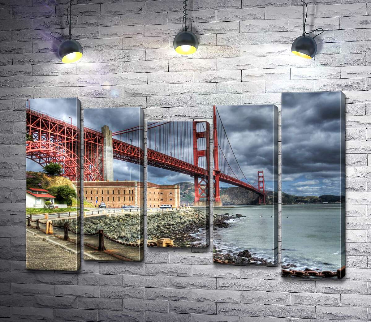 

Модульная картина ArtPoster Багровый мост "Золотые ворота" (Golden Gate Bridge) упирается в грозовые тучи 130x87 см Модуль №28