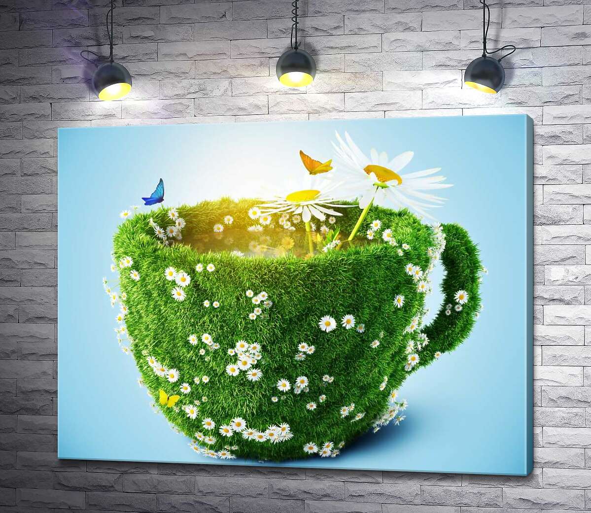 

Картина ArtPoster Чашка из зелени травы и ромашек 130x101 см Модуль №1