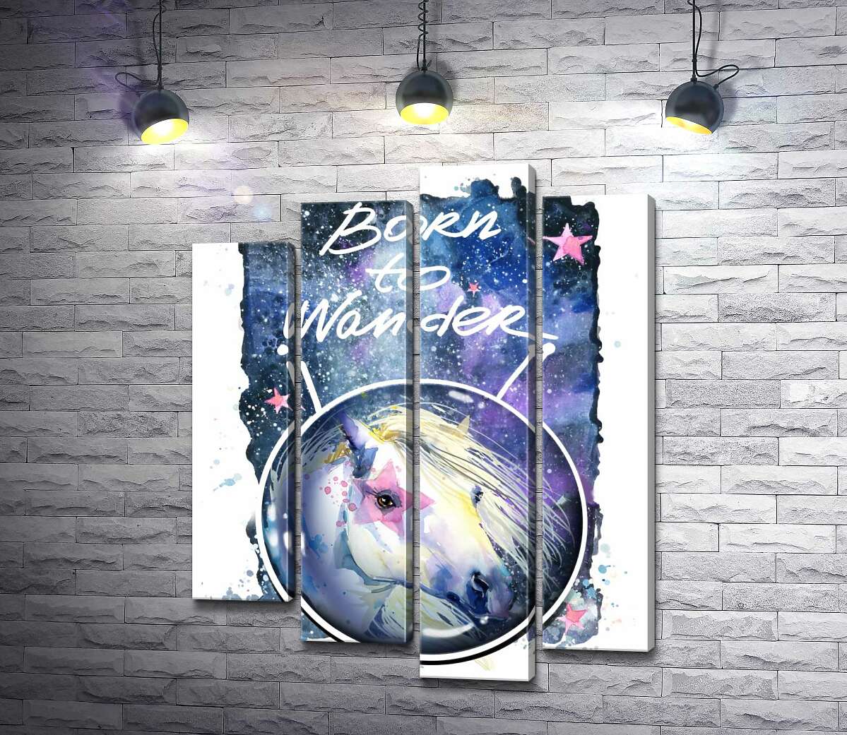 

Модульная картина ArtPoster Белая лошадь с розовой звездой на глазу под надписью "born to wander" 80x104 см Модуль №21