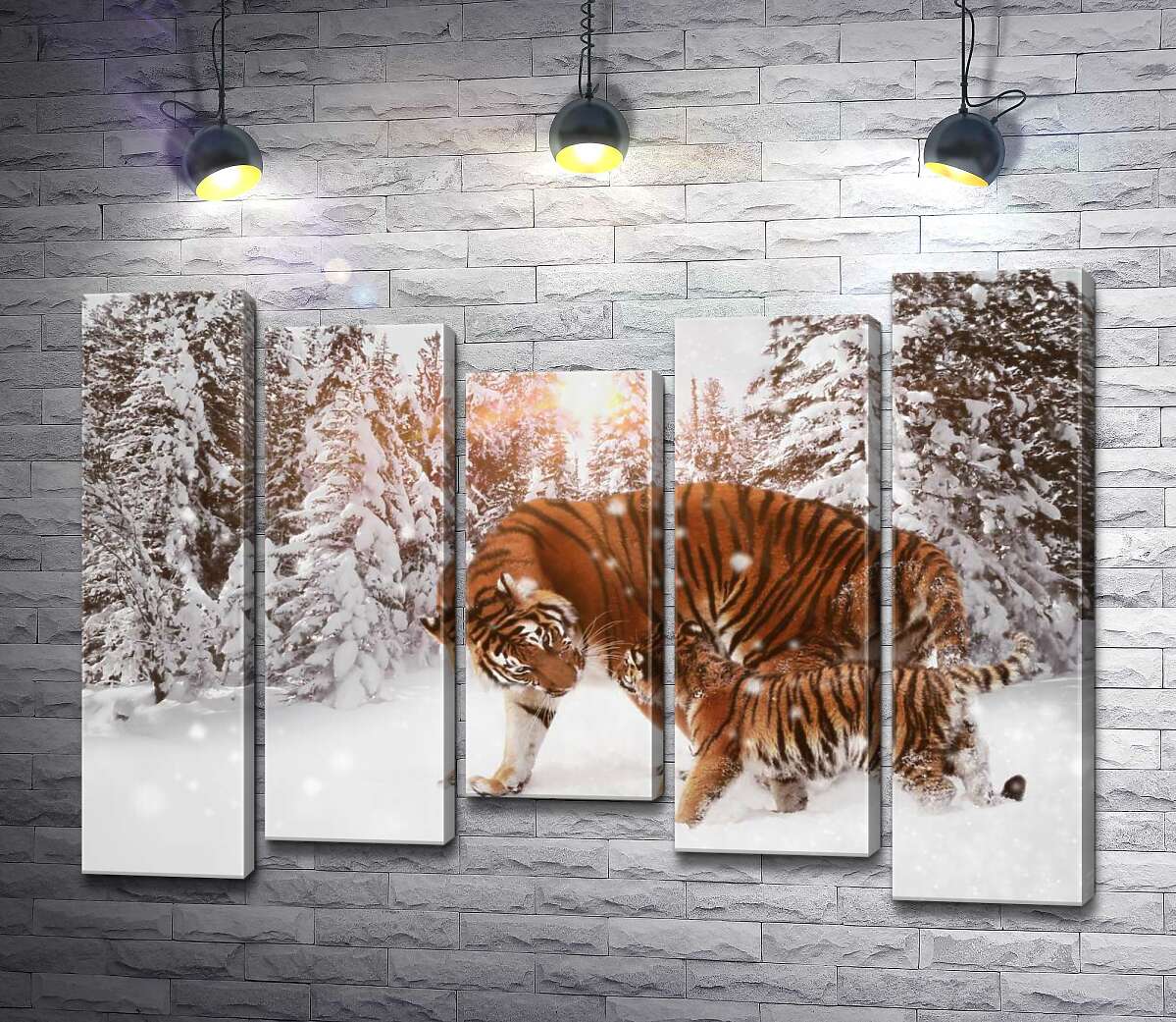

Модульная картина ArtPoster Амурские тигры: мать с детенышем прогуливаются по заснеженному лесу 100x73 см Модуль №28