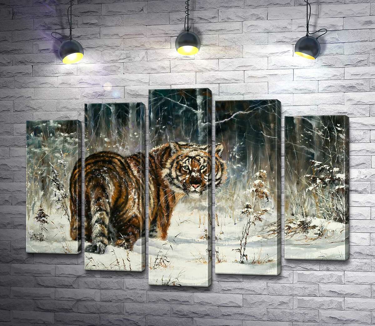 

Модульная картина ArtPoster Амурский тигр стоит на заснеженной лужайке 130x96 см Модуль №26