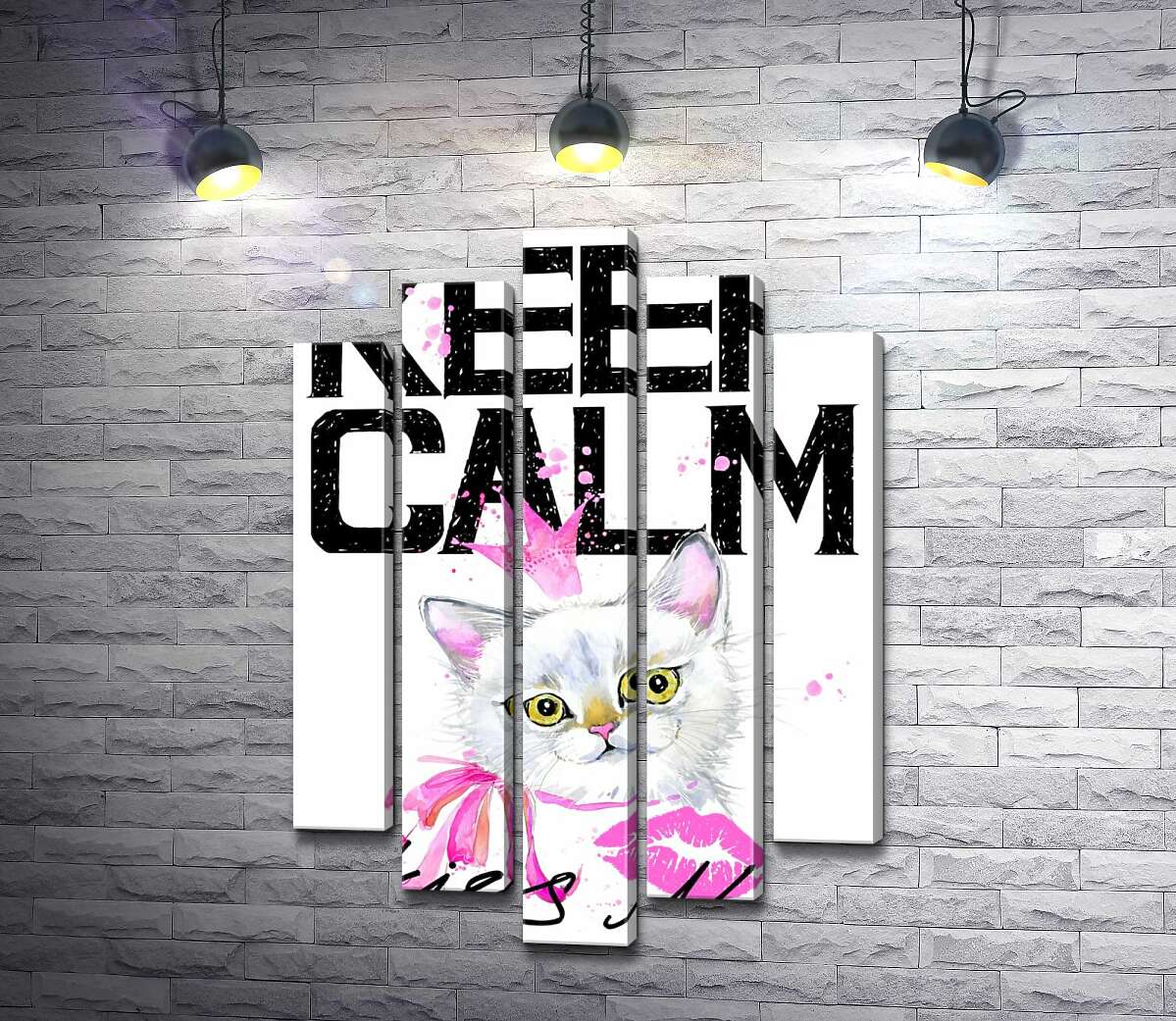 

Модульная картина ArtPoster Белая кошка-принцесса среди надписи "keep calm and kiss me" 100x148 см Модуль №26