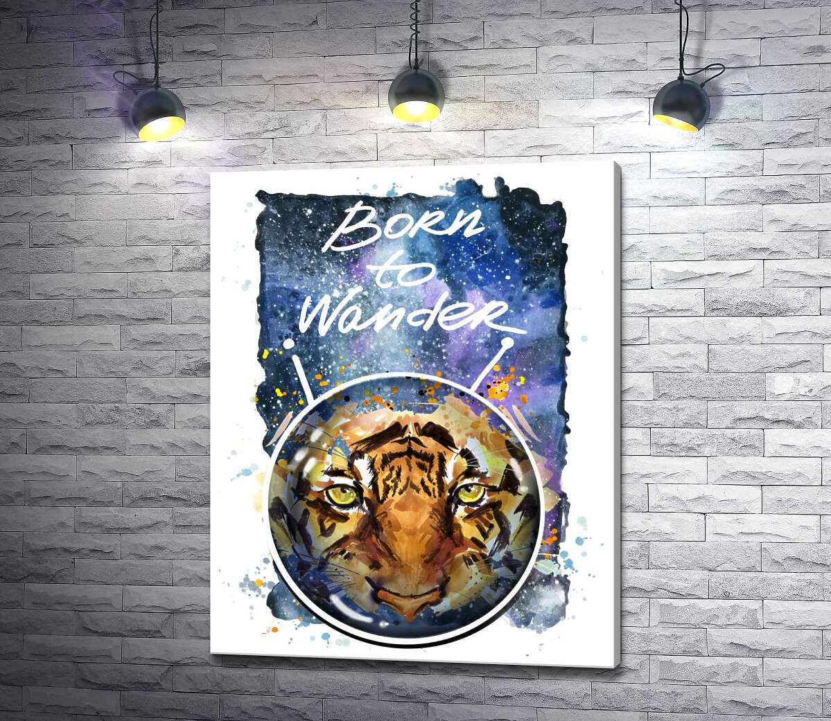 

Картина ArtPoster Силуэт тигра в космическом шлеме с надписью "born to wander" 100x128 см Модуль №1