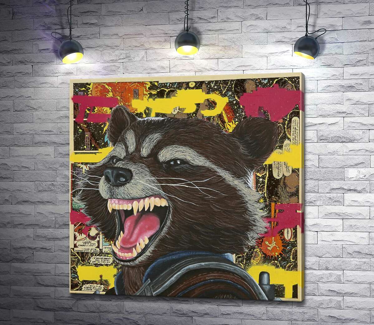 

Картина ArtPoster Ракетный енот (Rocket raccoon) скалит зубы 100x100 см Модуль №1