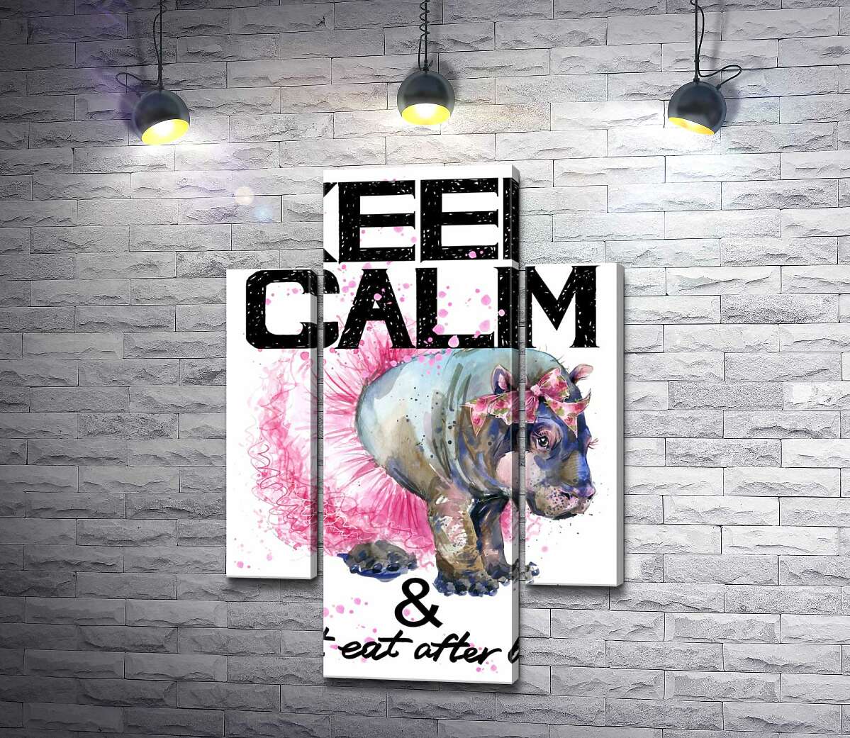 

Модульная картина ArtPoster Бегемот балерина среди надписи "keep calm and don't eat after 6 p.m." 80x119 см Модуль №7