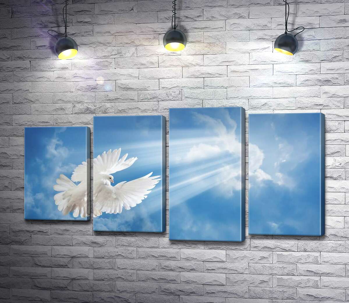 

Модульная картина ArtPoster Белокрылый голубь в лучах солнца поднимается в небо 80x43 см Модуль №21