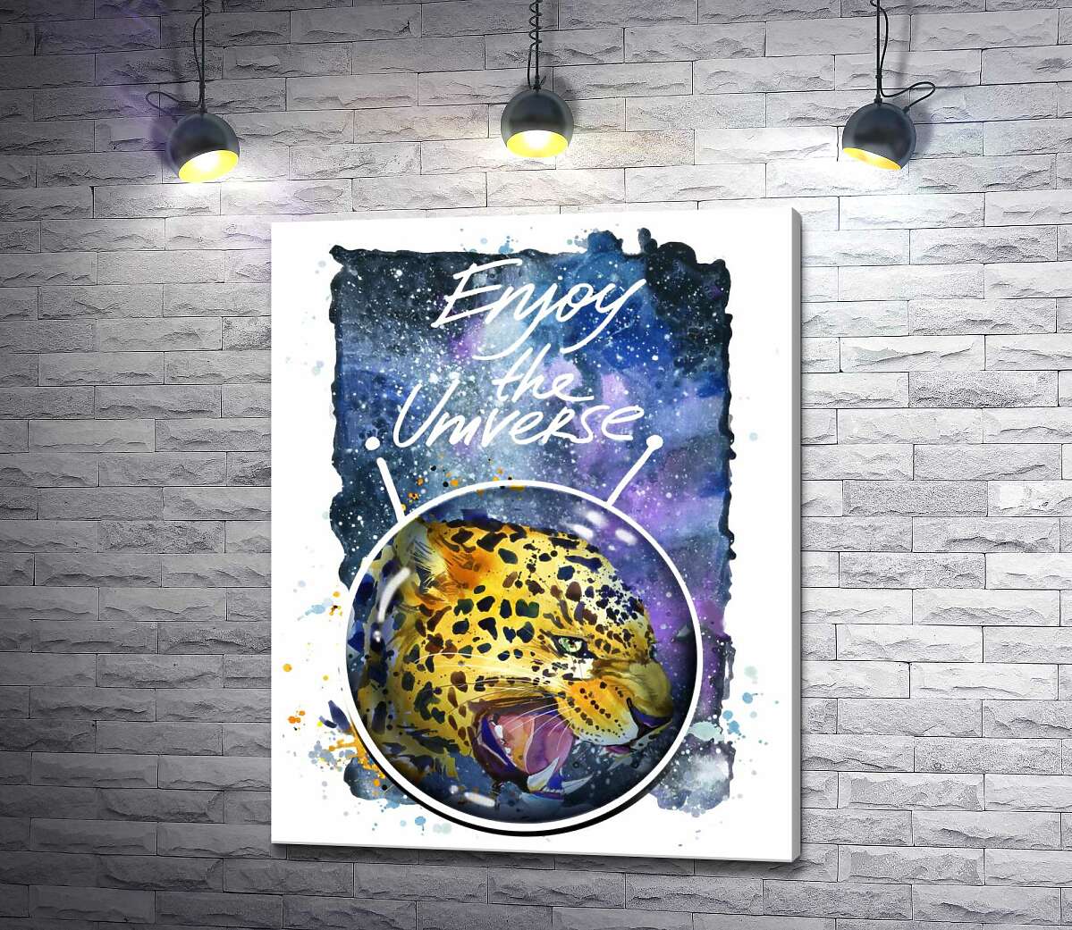 

Картина ArtPoster Хищный леопард скалит зубы в космосе с надписью "Enjoy the Universe" 130x166 см Модуль №1