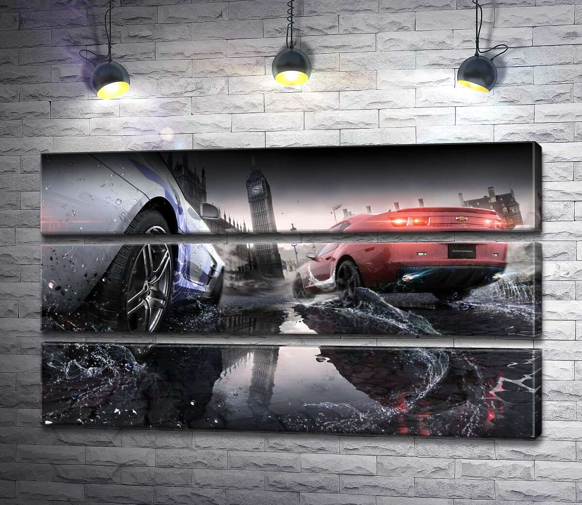 

Модульная картина ArtPoster Азарт от гонок на автомобилях по лужам туманного Лондона 130x75 см Модуль №13