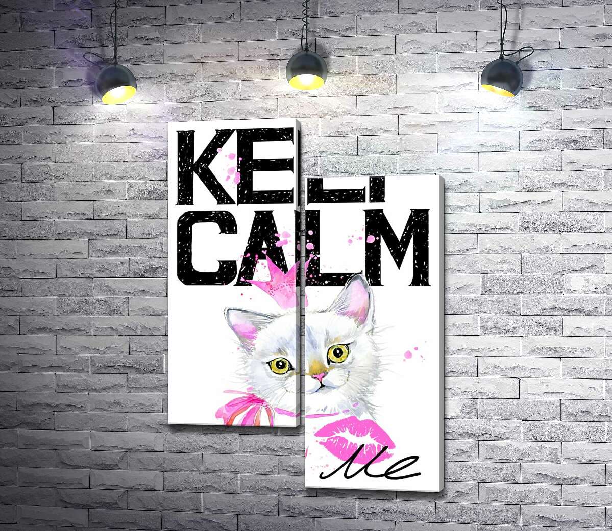 

Модульная картина ArtPoster Белая кошка-принцесса среди надписи "keep calm and kiss me" 130x191 см Модуль №5