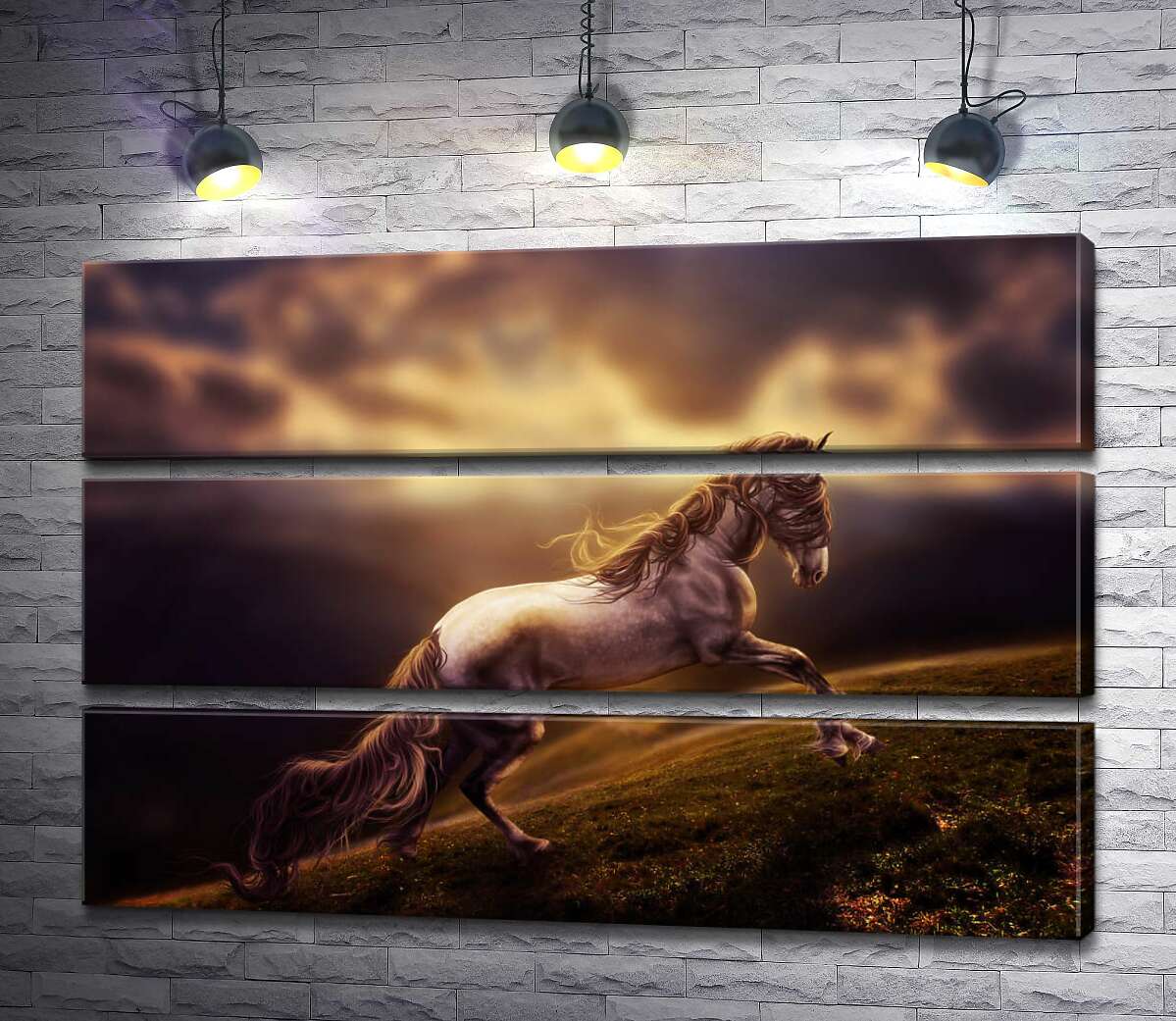 

Модульная картина ArtPoster Белая лошадь скачет по изумрудной горной траве 130x87 см Модуль №13