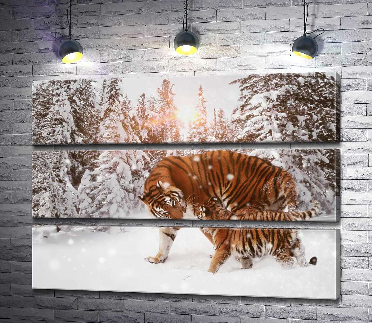 

Модульная картина ArtPoster Амурские тигры: мать с детенышем прогуливаются по заснеженному лесу 85x60 см Модуль №13