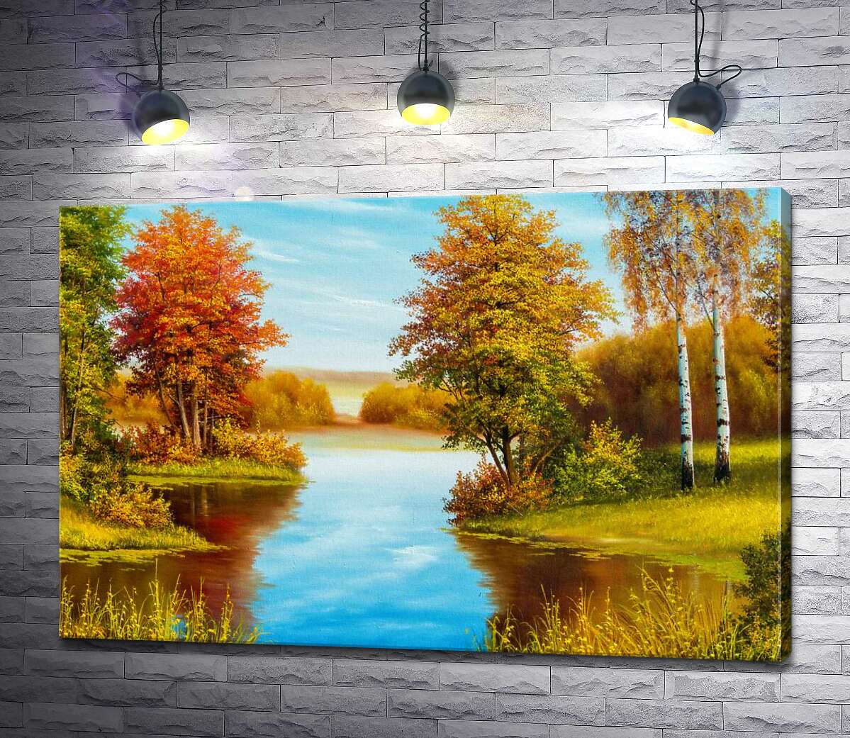 

Картина ArtPoster Теплый осенний день на берегу лесной реки 100x67 см Модуль №1