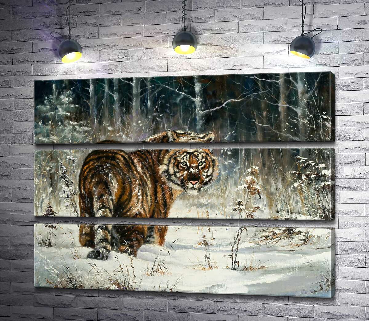 

Модульная картина ArtPoster Амурский тигр стоит на заснеженной лужайке 83x60 см Модуль №13