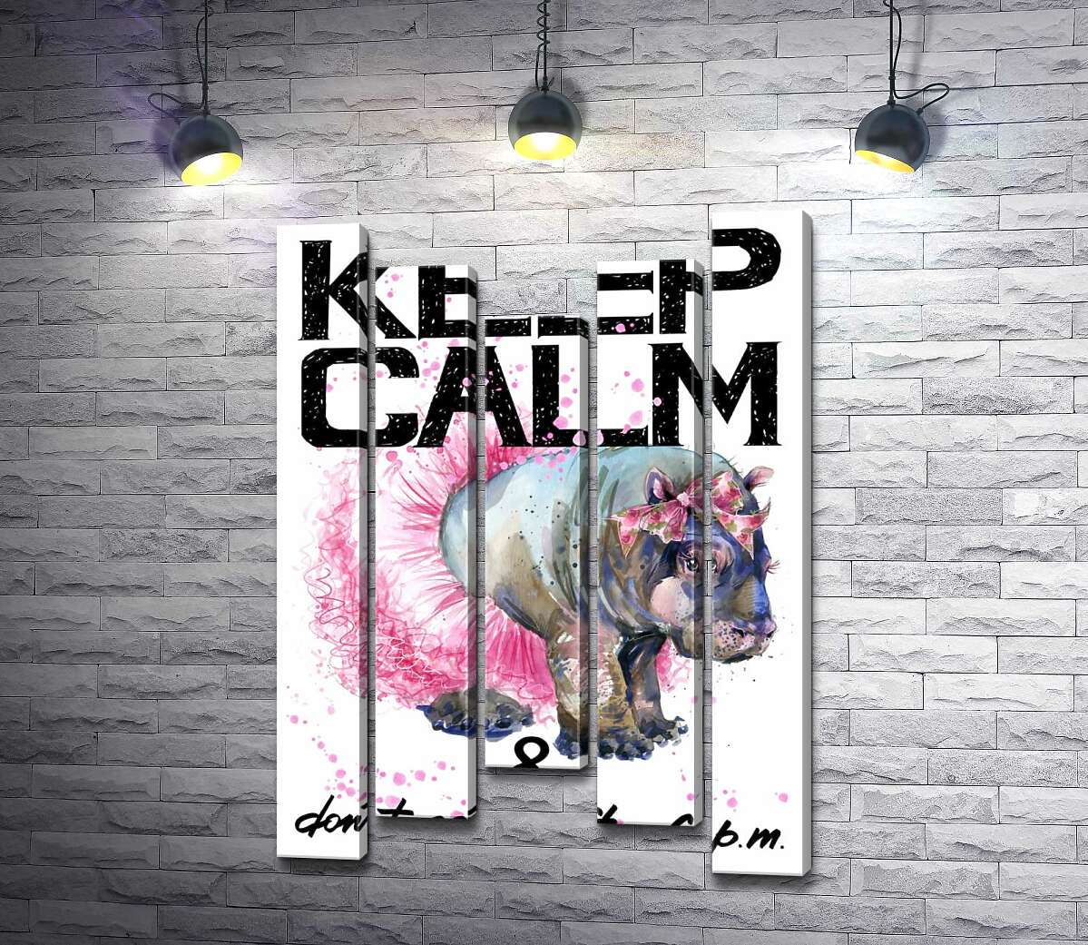 

Модульная картина ArtPoster Бегемот балерина среди надписи "keep calm and don't eat after 6 p.m." 100x148 см Модуль №28