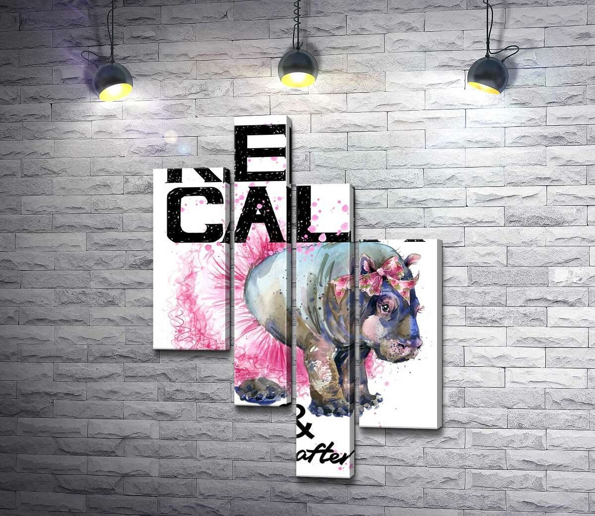 

Модульная картина ArtPoster Бегемот балерина среди надписи "keep calm and don't eat after 6 p.m." 100x147 см Модуль №20
