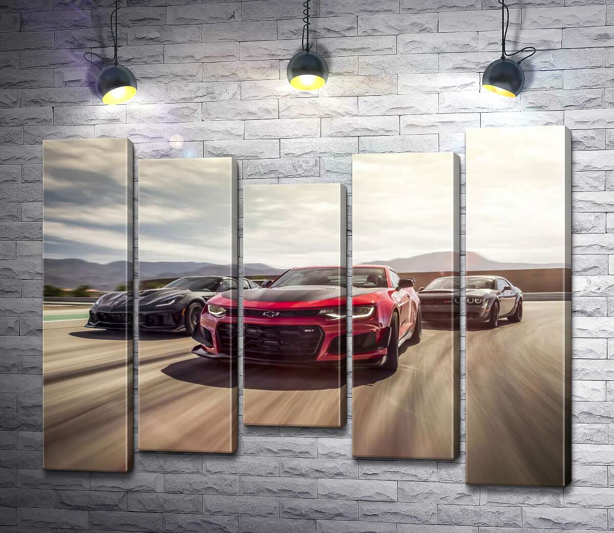 

Модульная картина ArtPoster Chevrolet Camaro ZL1 едет во главе спортивных автомобилей 100x79 см Модуль №28