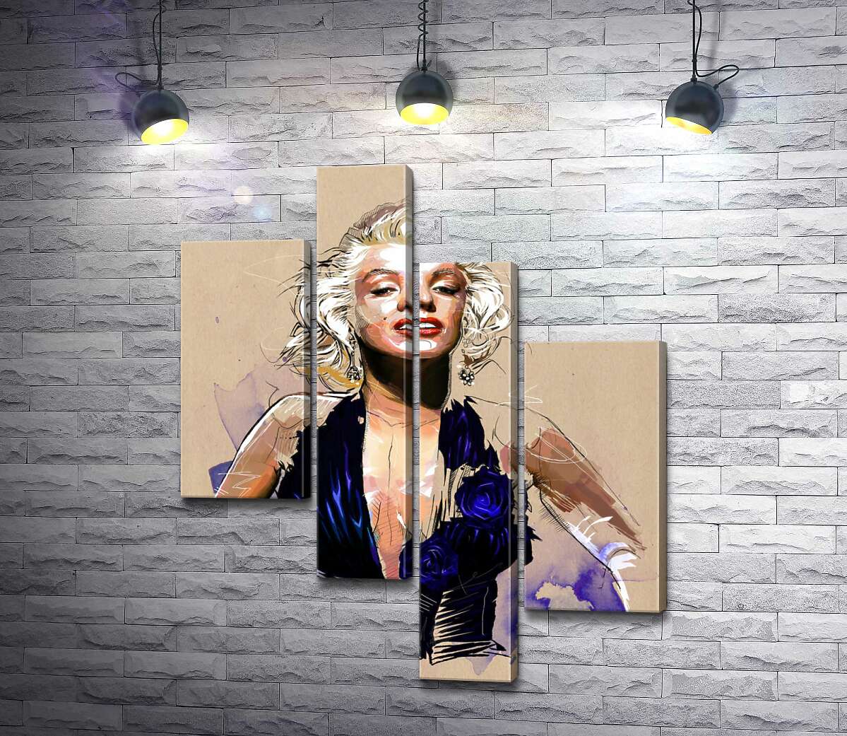 

Модульная картина ArtPoster Вызывающий образ Мэрилин Монро (Marilyn Monroe) в открытом синем платье 100x123 см Модуль №20