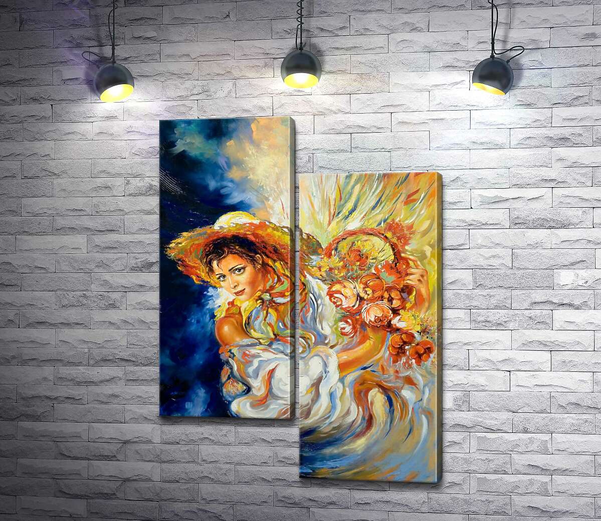 

Модульная картина ArtPoster Девушка в соломенной шляпе держит в руках корзину с цветами 50x71 см Модуль №5