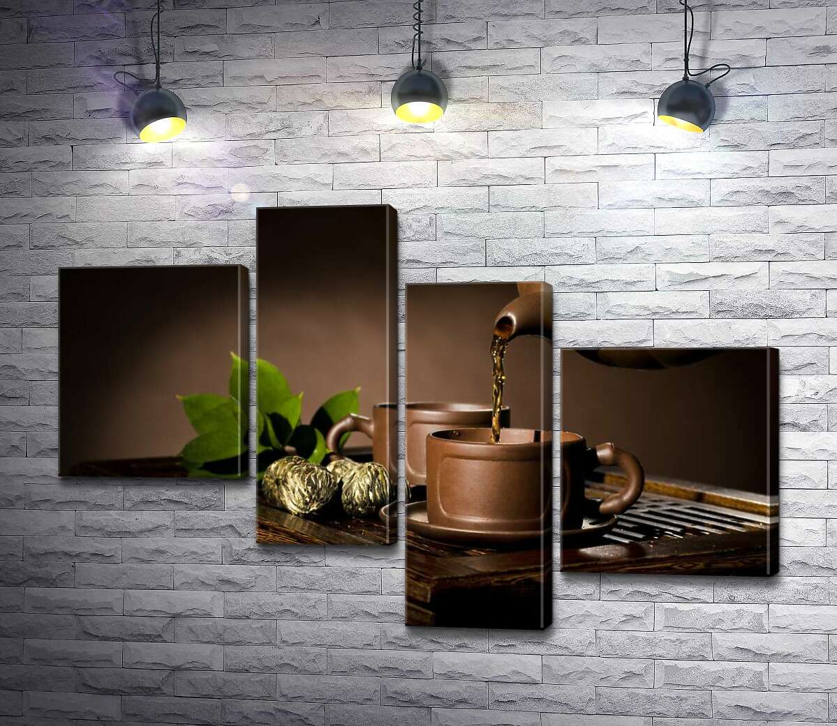 

Модульная картина ArtPoster Горячий травяной чай наполняет стилизованные чашки 130x89 см Модуль №20