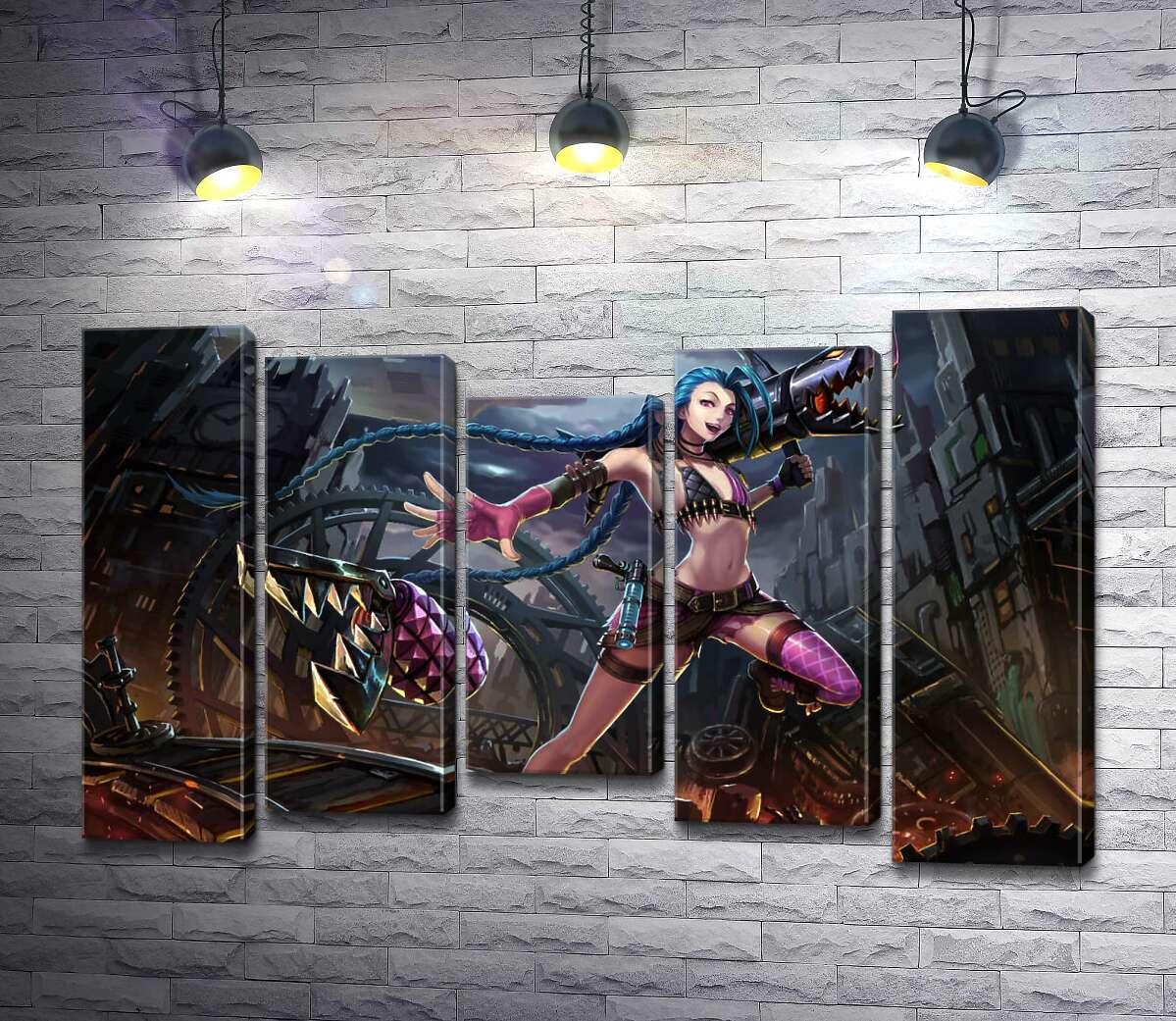 

Модульная картина ArtPoster Героиня игры League of Legends, хулиганка Джинкс, на фоне разрушенного города 100x65 см Модуль №28