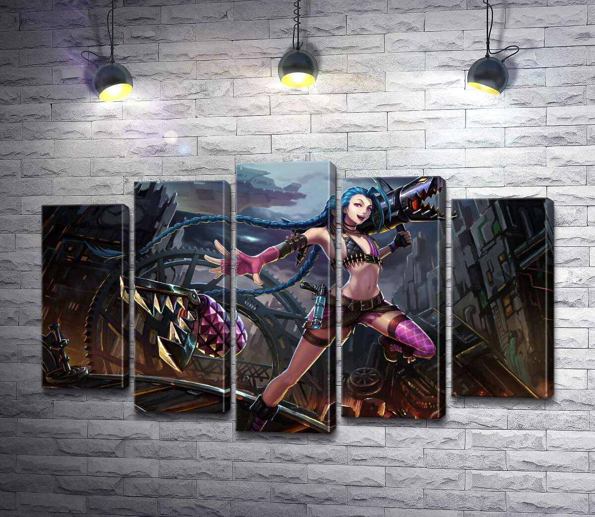 

Модульная картина ArtPoster Героиня игры League of Legends, хулиганка Джинкс, на фоне разрушенного города 100x65 см Модуль №26