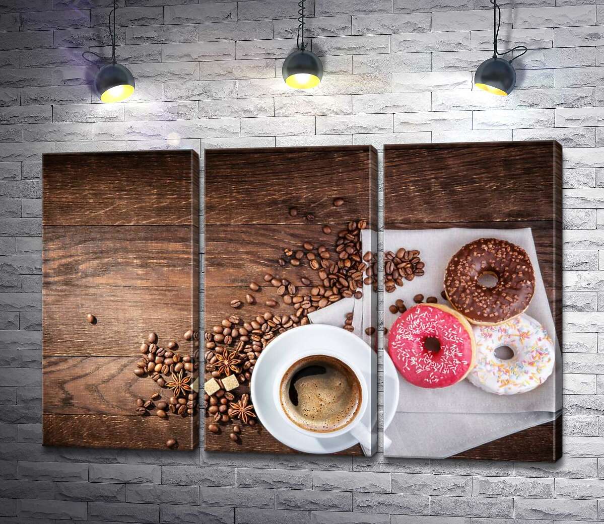 

Модульная картина ArtPoster Горькое эспрессо со сладкими донатсами 60x40 см Модуль №11