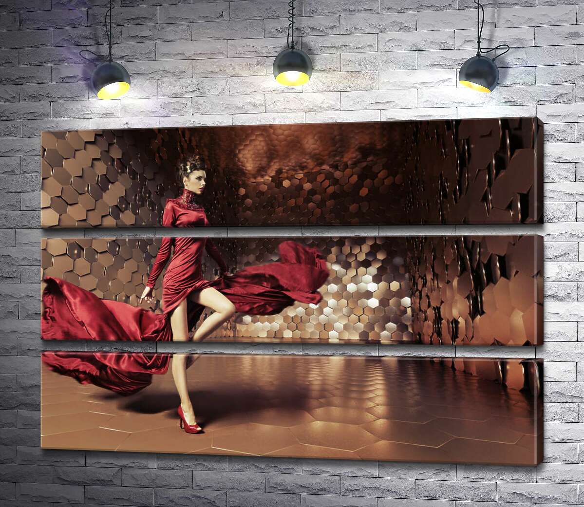 

Модульная картина ArtPoster Гранатовая насыщенность волн платья девушки 91x60 см Модуль №13