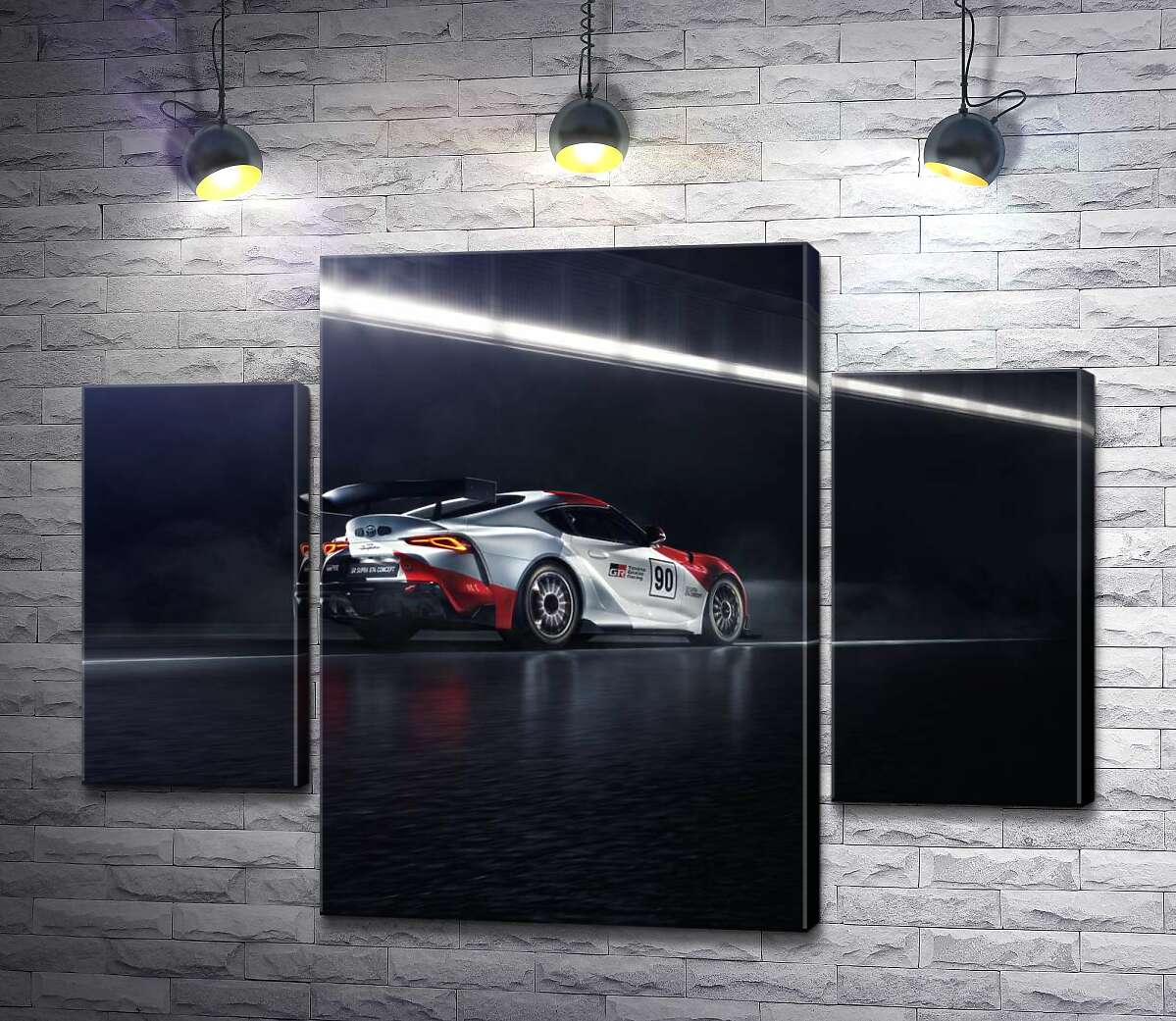 

Модульная картина ArtPoster Гоночный автомобиль Тойота (Toyota GR Supra GT4) разгоняется на трассе 131x99 см Модуль №7