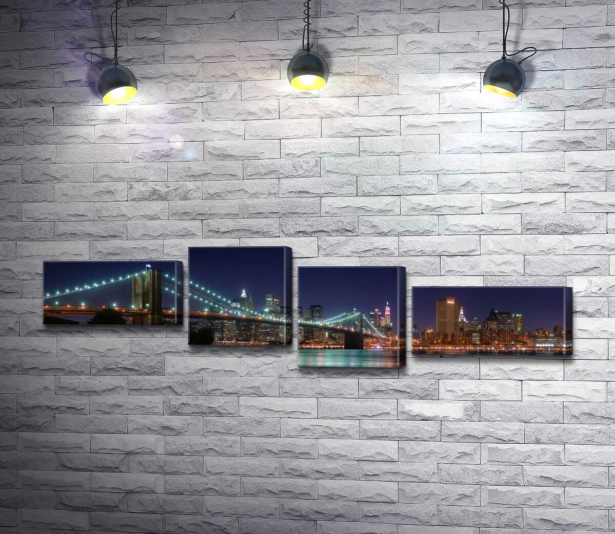 

Модульная картина ArtPoster Гирлянды фонарей Бруклинского моста (Brooklyn Bridge) отражаются в водах пролива Ист-ривер (East River) 146x40 см Модуль №20