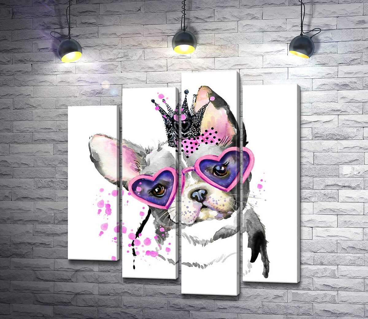 

Модульная картина ArtPoster Гламурный французский бульдог с розовым бантом, короной и в очках 80x89 см Модуль №21