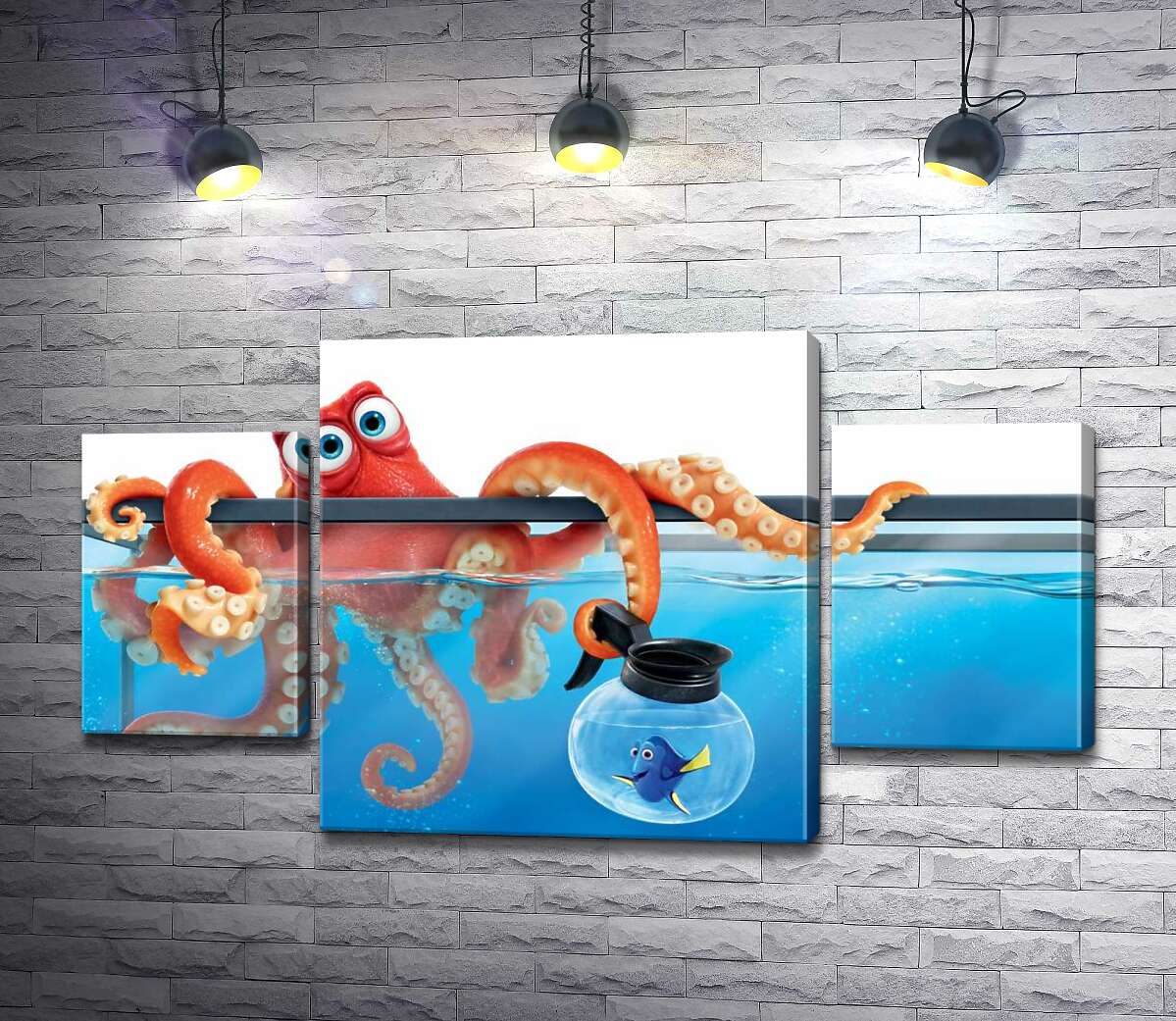 

Модульная картина ArtPoster Герои мультфильма "В поисках Дори" (Finding Dory) осьминог Хэнк и рыба Дори в аквариумах 80x45 см Модуль №7