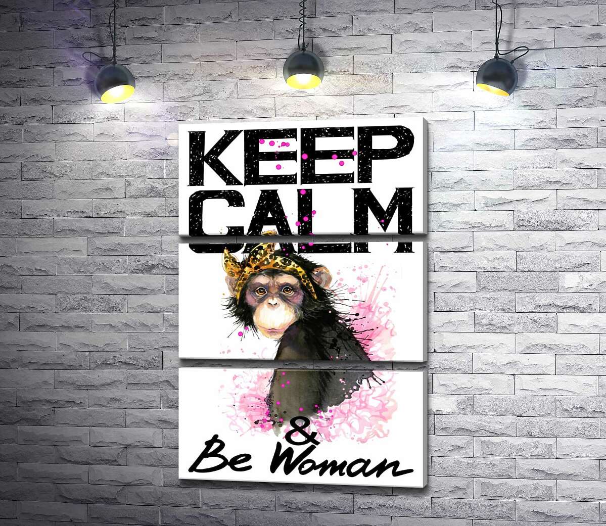 

Модульная картина ArtPoster Гламурная обезьяна среди надписи "keep calm and be woman" 130x192 см Модуль №13