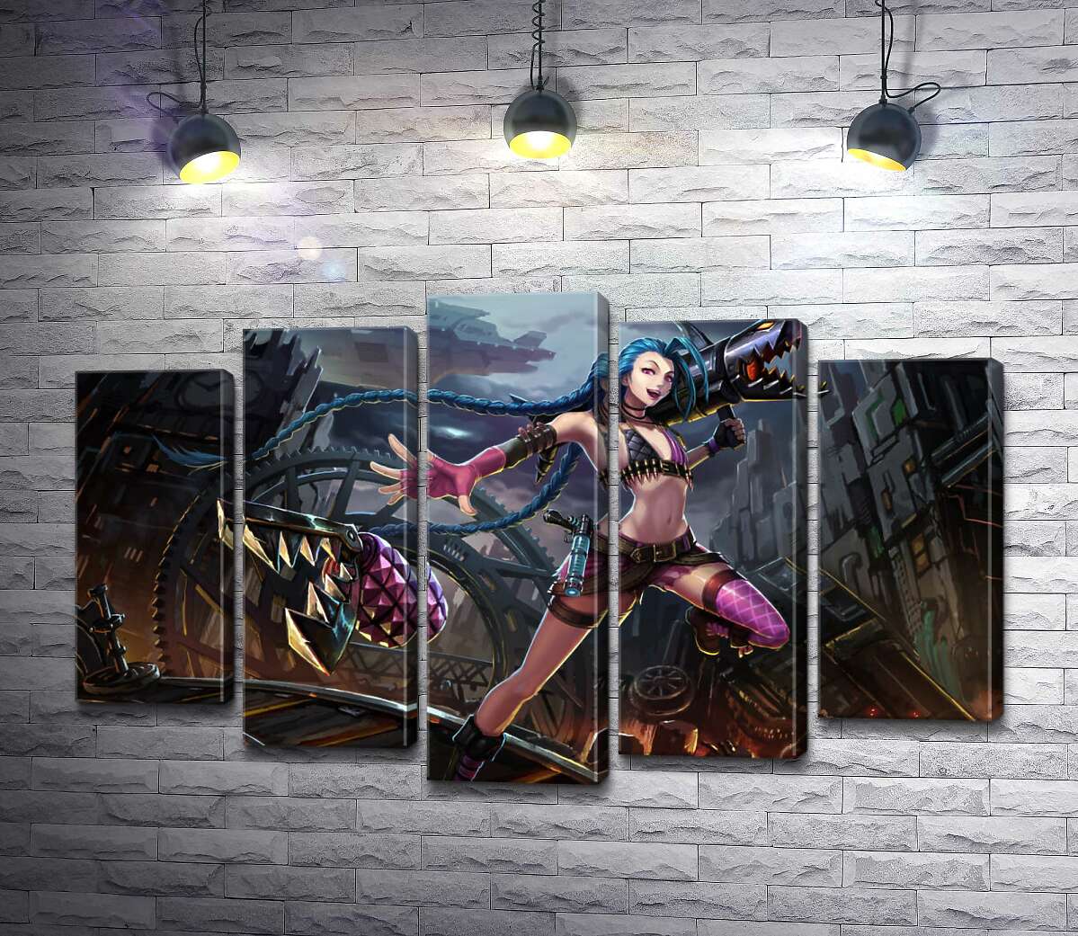 

Модульная картина ArtPoster Героиня игры League of Legends, хулиганка Джинкс, на фоне разрушенного города 130x83 см Модуль №26