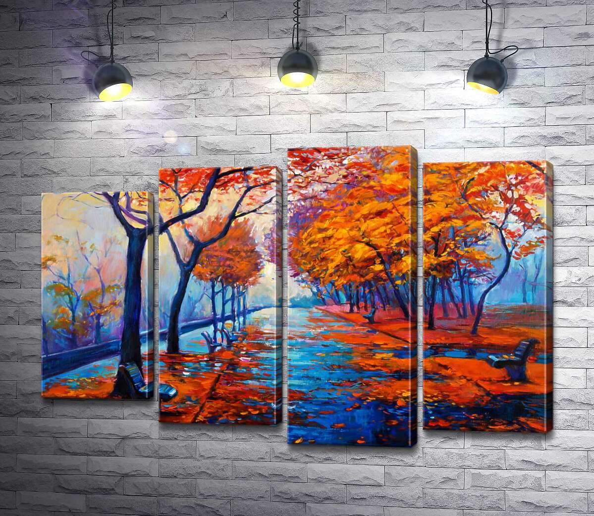 

Модульная картина ArtPoster Желтые листья покрыли мягким ковром мокрую дорожку в парке 100x69 см Модуль №21