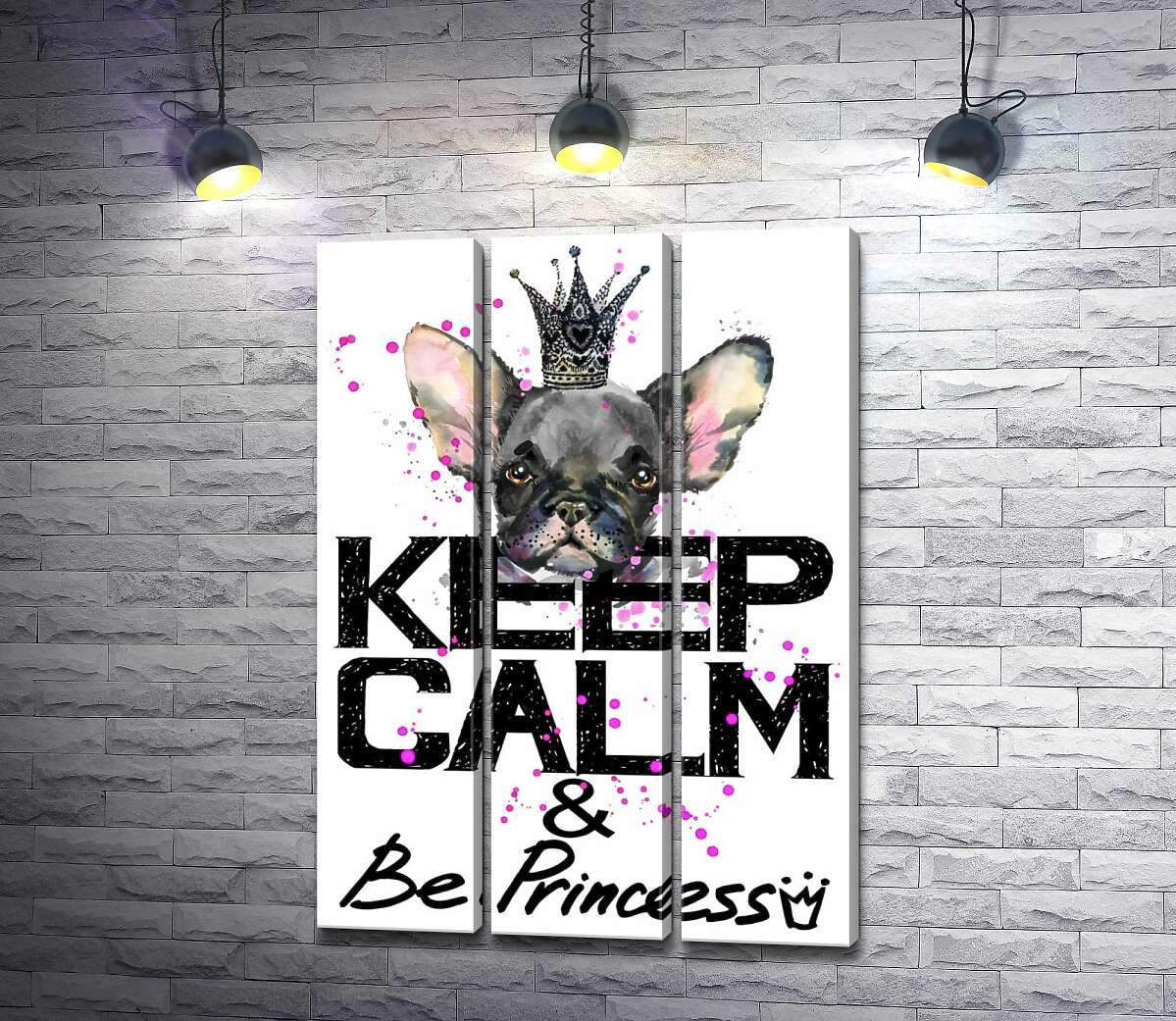 

Модульная картина ArtPoster Голова бульдога виднеется над надписью "keep calm and be princess" 60x88 см Модуль №11