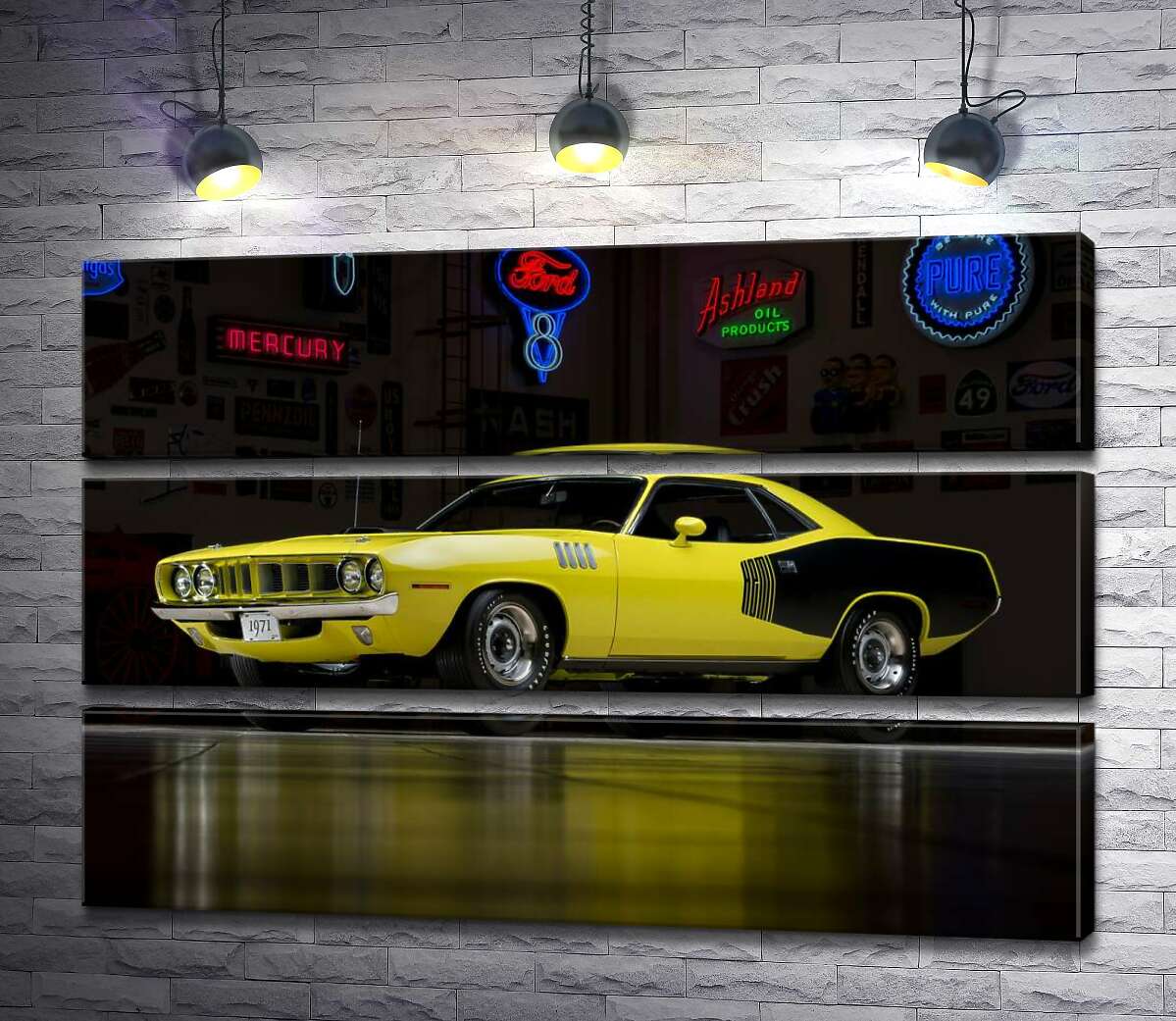

Модульная картина ArtPoster Желтый спортивный автомобиль Plymouth Barracuda, родом из 70-х 90x60 см Модуль №13
