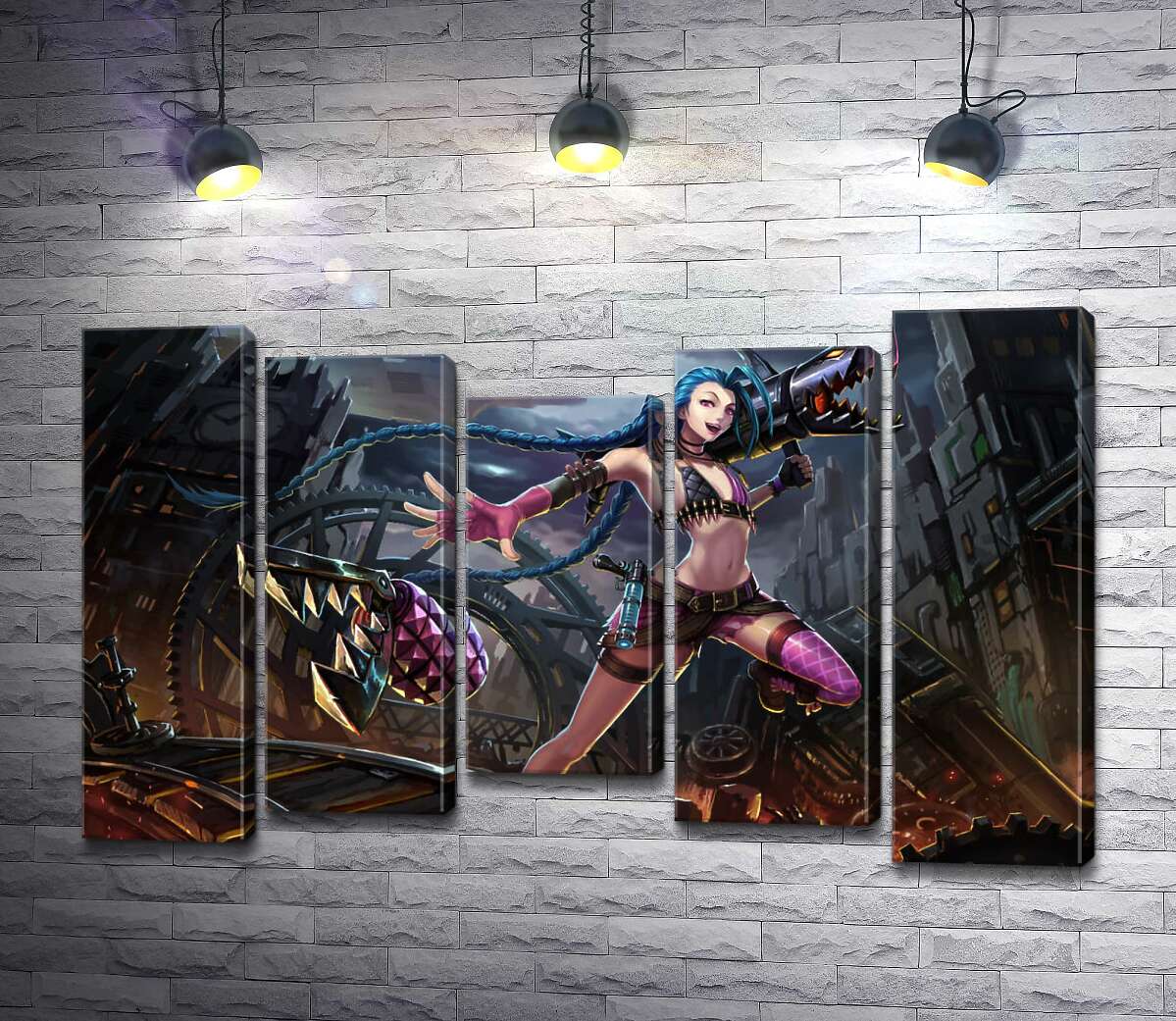 

Модульная картина ArtPoster Героиня игры League of Legends, хулиганка Джинкс, на фоне разрушенного города 130x83 см Модуль №28