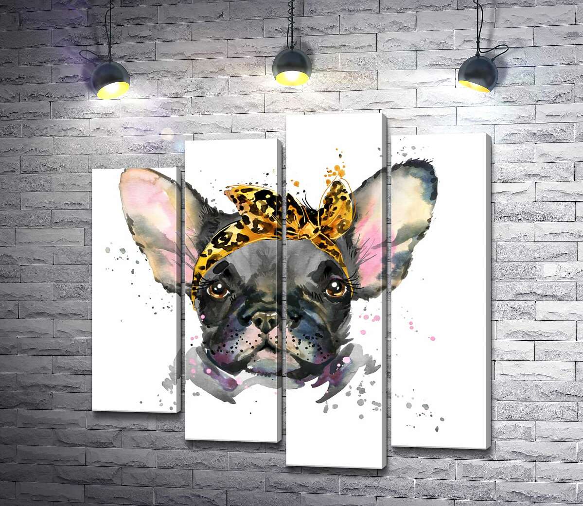 

Модульная картина ArtPoster Гламурная девочка бульдог в повязке с леопардовым принтом 80x80 см Модуль №21