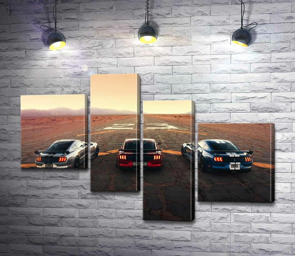 

Модульная картина ArtPoster Гоночные автомобили Ford Mustang Shelby GT500 на старой дороге 100x69 см Модуль №20